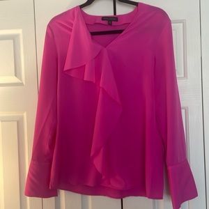 EUC Banana Republic medium hot pink ruffle v-neck long sleeve top